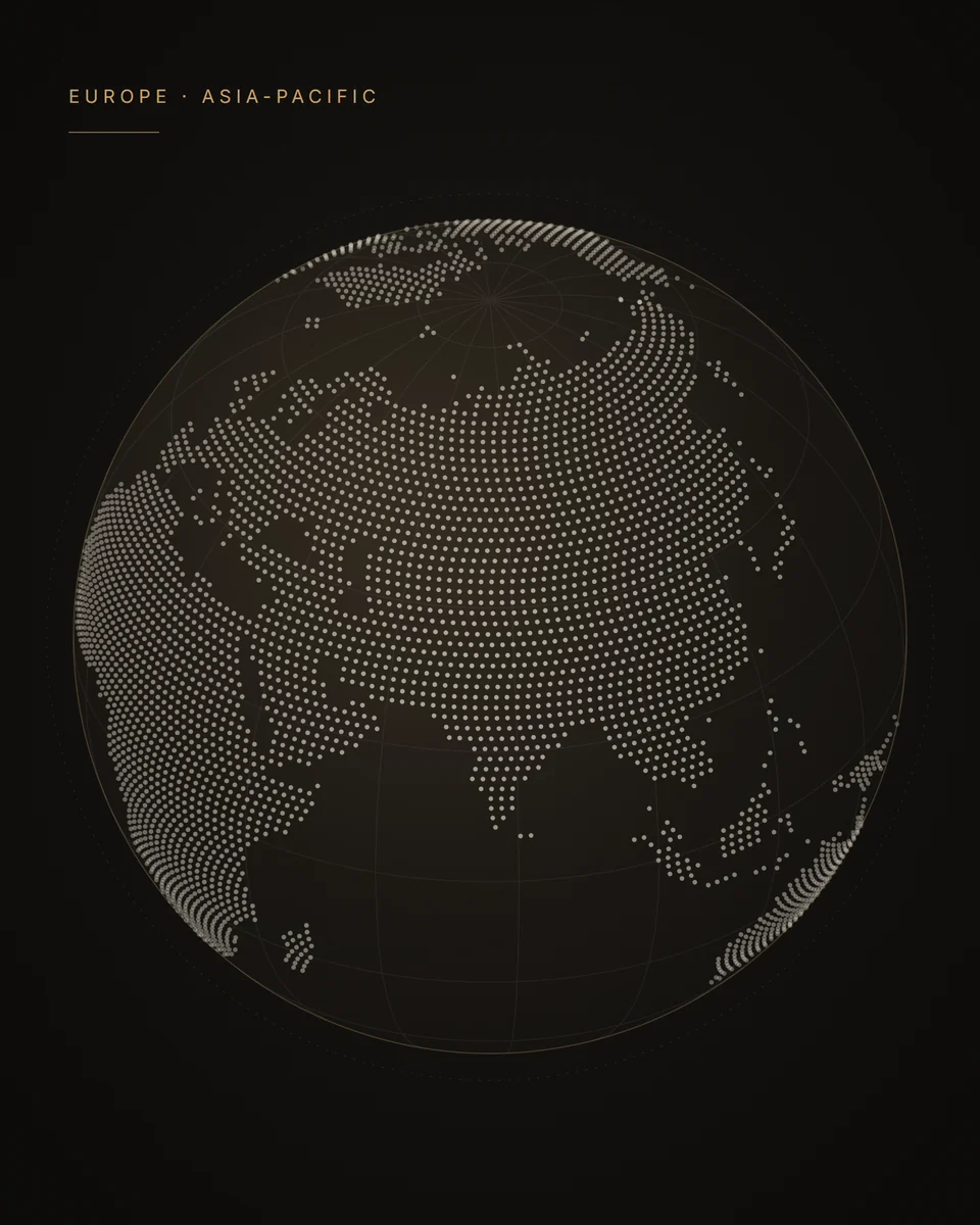Dotted globe showing Europe and the Asia-Pacific region